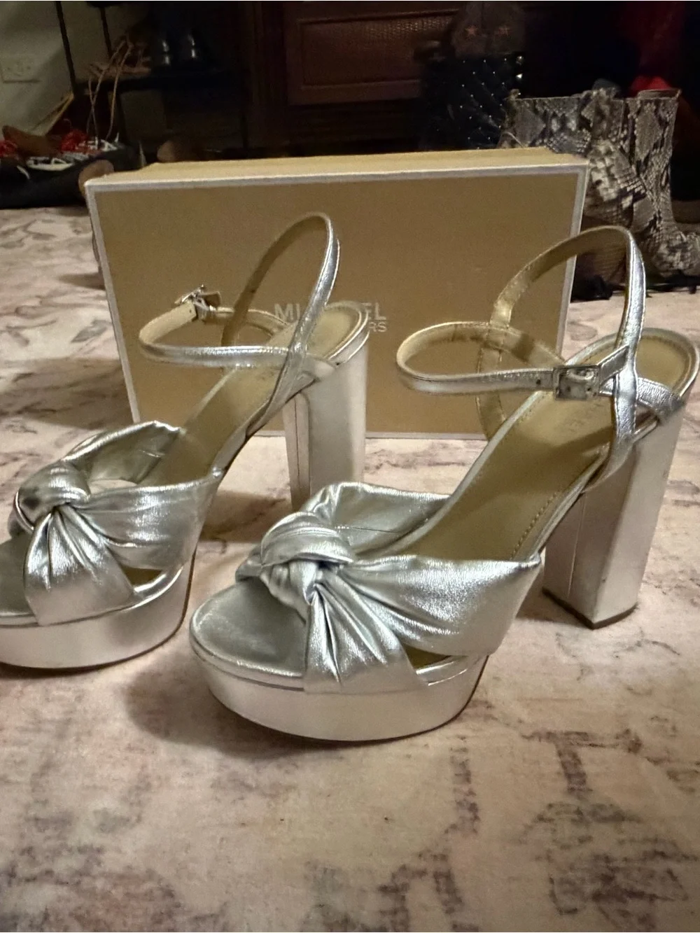 Michael Kors Silver Knot-Front Platform Slingback Heels - Worn once!!”